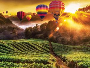 Hot Air Balloons and Strawberry Fields Sunrise & Sunset Jigsaw Puzzle By Karmin International