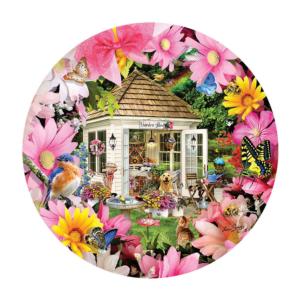 Garden Shed in Flower Flower & Garden Round Jigsaw Puzzle By SunsOut