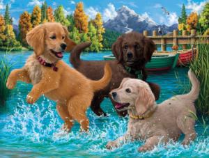 Puppies Make a Splash Lakes & Rivers Jigsaw Puzzle By SunsOut