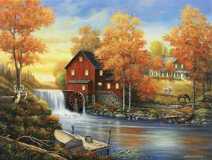 Sunset at the Old Mill Lakes & Rivers Jigsaw Puzzle By SunsOut