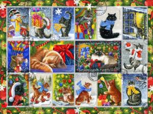 Christmas Cat Stamps Collage Jigsaw Puzzle By Vermont Christmas Company