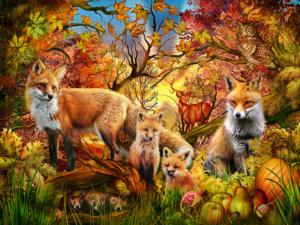 Autumn Foxes Landscape Jigsaw Puzzle By Vermont Christmas Company