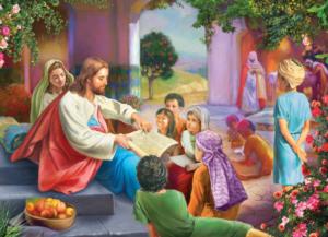 Jesus with Children      Religious Jigsaw Puzzle By Vermont Christmas Company