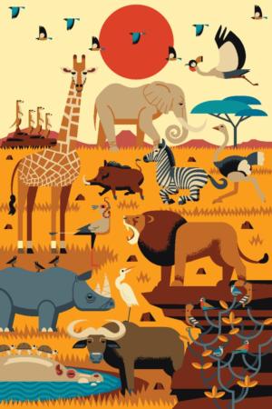 Savanna Animals, Textured Geometric Jungle Animals Jigsaw Puzzle By Lantern Press