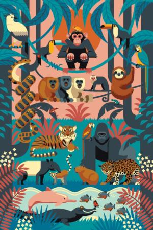 Jungle, Textured Geometric Animals Jigsaw Puzzle By Lantern Press