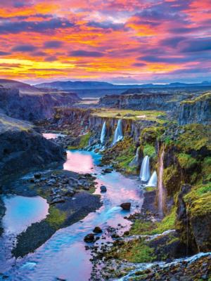 Canyon With Multiple Waterfalls In The Southern Region of Iceland Sunrise & Sunset Jigsaw Puzzle By Kodak