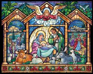 Stained Glass Nativity Christmas Jigsaw Puzzle By Vermont Christmas Company