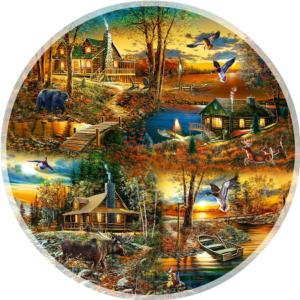 Cabins in the Woods Sunrise & Sunset Round Jigsaw Puzzle By SunsOut