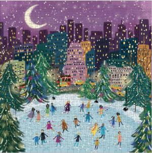 Merry Moonlight Skaters Foil Puzzle Christmas Jigsaw Puzzle By Galison