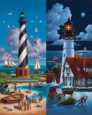Lighthouses North Folk Art Jigsaw Puzzle By Dowdle Folk Art