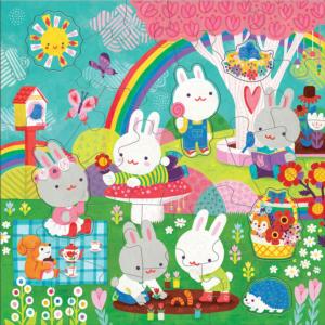 Garden Bunnies Floor Puzzle Children's Cartoon Shaped Pieces By Mudpuppy