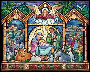 Stained Glass Nativity Christmas Jigsaw Puzzle By Vermont Christmas Company